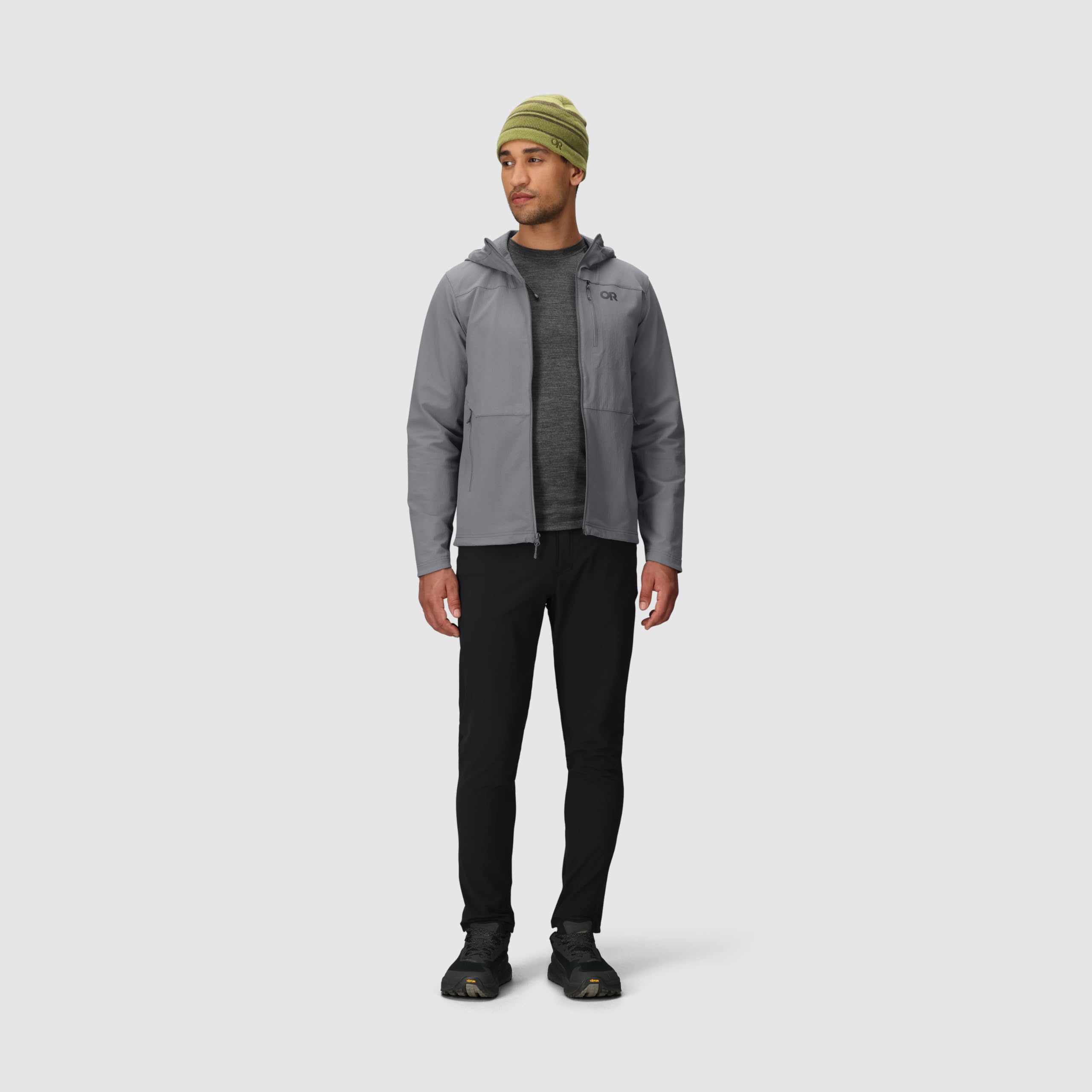 Outdoor Research Felpa con cappuccio Ultima Softshell da uomo, resistente al vento e all'acqua, resistente all'abrasione, tasche con cerniera, UPF 50+