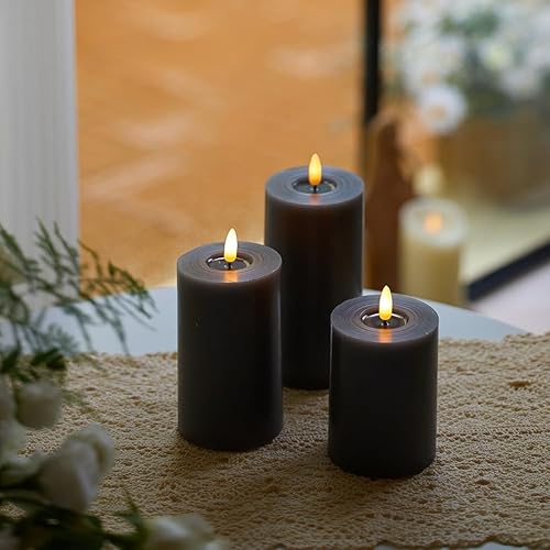 Miniatura 3 de Juego de 3 velas de pilar de 3 pulgadas de altura, 4 pulgadas, 5 pulgadas, 6 pulgadas, sin llama, parpadeantes, con control remoto, para decoración