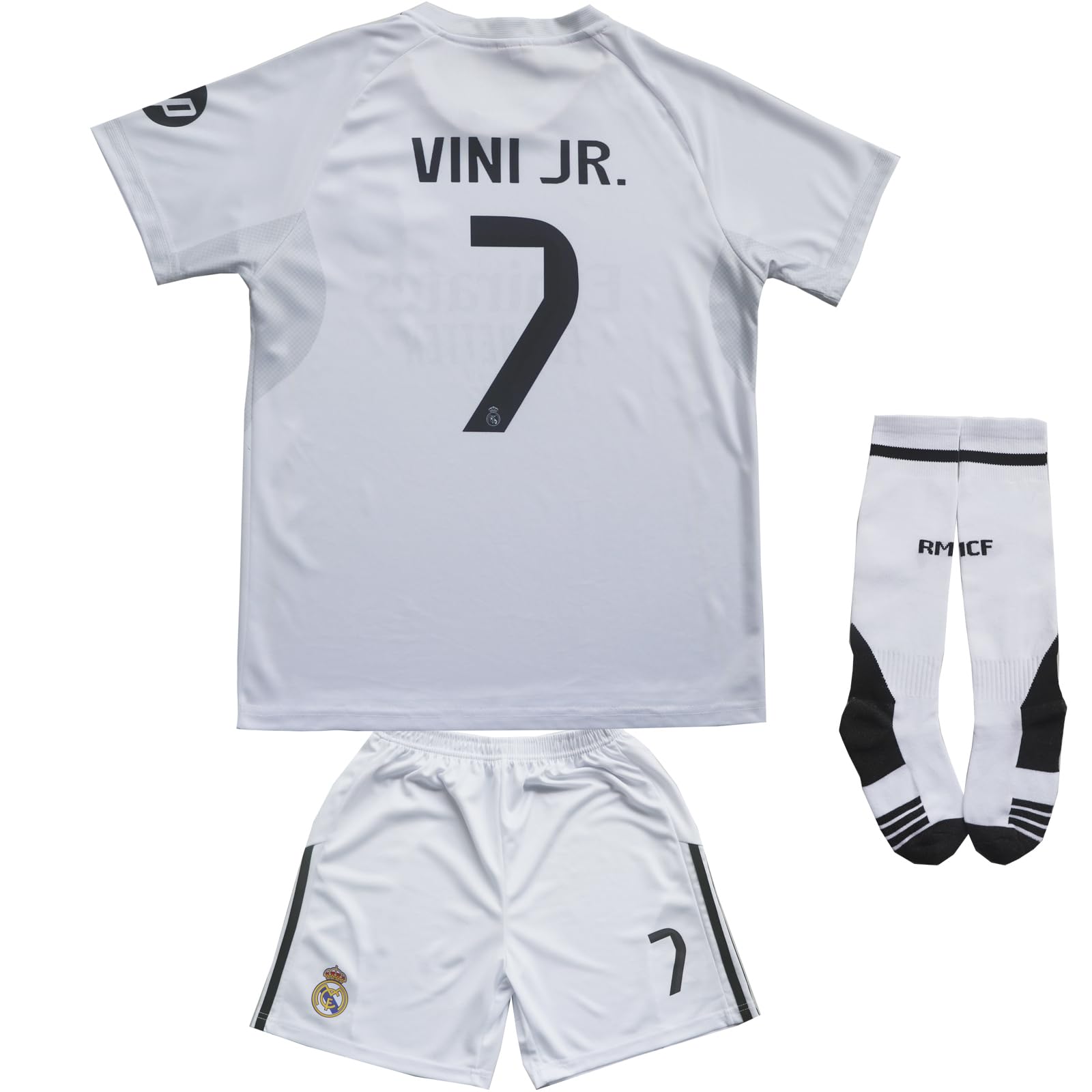 Vini Jr #7 Vinicius Home 25/26 White Kids Soccer Jersey Kit with Shorts/Socks Set Youth Sizes