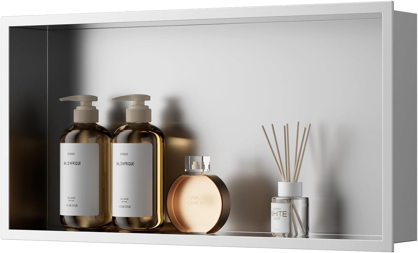 QAOYEDE Shower Niche, 24"x12" Stainless Steel Niche for Shower Wall No Tile Needed, Recessed Shower Shelf for Bathroom Storage,Brushed Nickel 24 "x12" Brushed Nickel-A