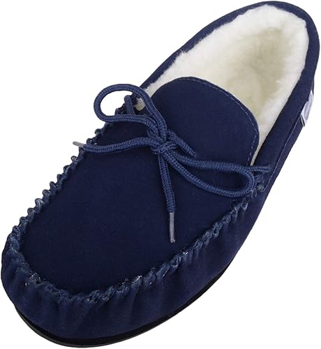 Blue suede moccasin slippers Clearance
