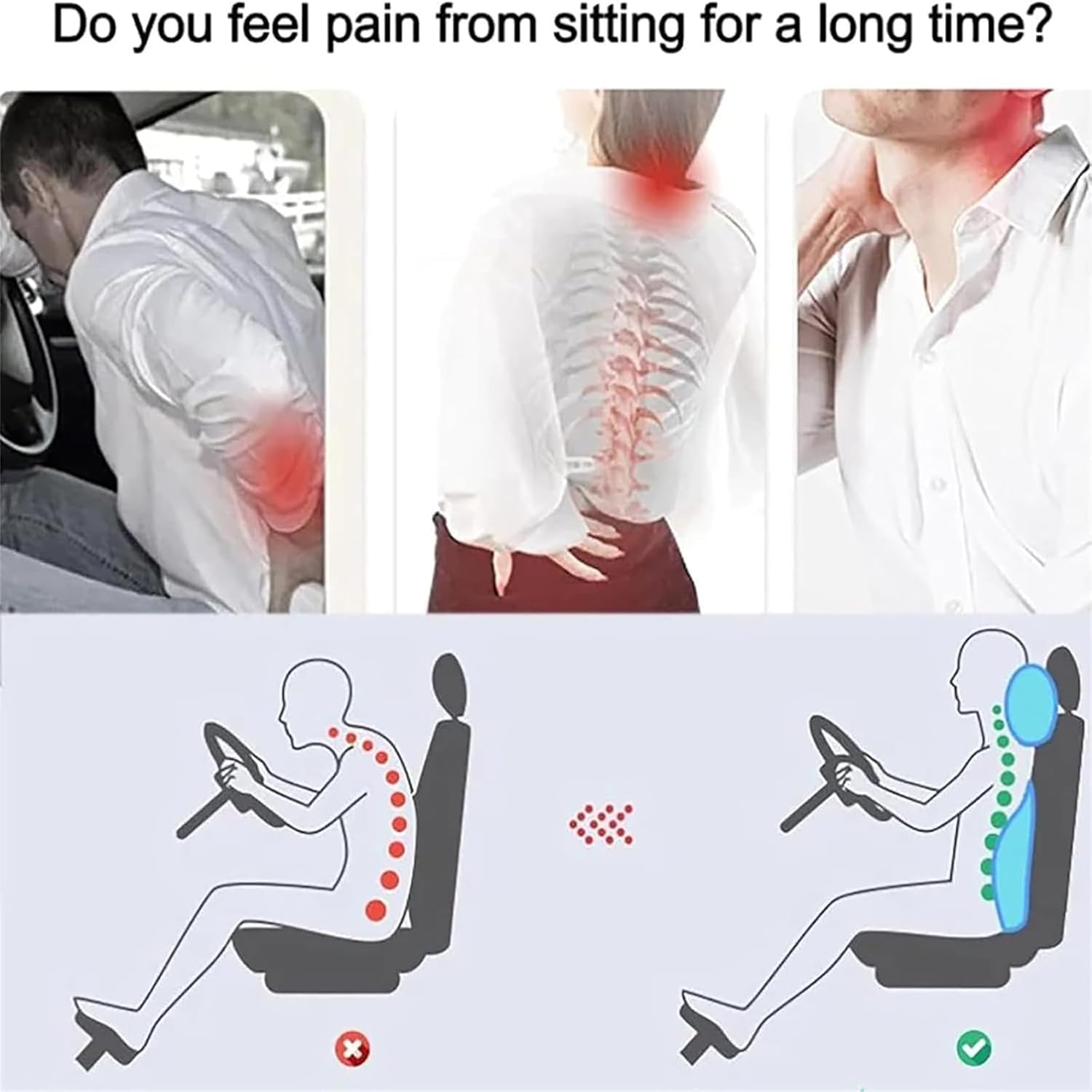 Car Headrest & Lumbar Support Cushion for Ford Ranger 2020-2023, Ergonomic Headrest and Lumbar Support Cushion Kit Breathable Removable Cover for Neck Back Pain Relief,Gray