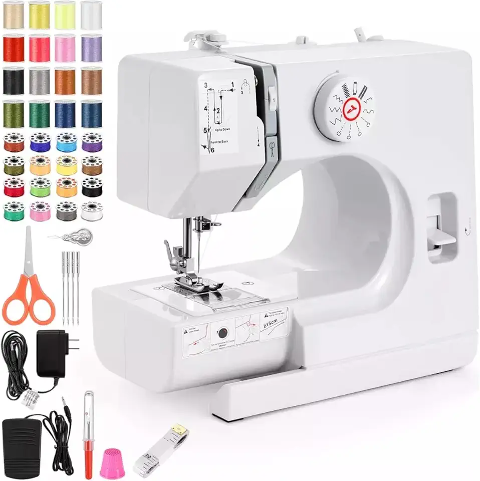 Mini máquina de costura,máquina de costura elétrica portátil para iniciantes,velocidade dupla de 12 pontos com pedal e kit de costura de 42 peças,fácil de usar,110V-220V