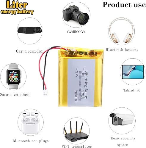 Miniatura 5 de Litro 3.7V 2400mAh 104050 Lipo batería recargable de iones de litio con conector JST 0.079 in