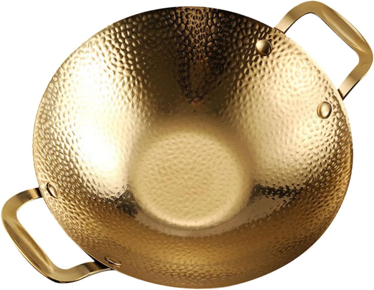 Stainless Steel Hammered Griddle Pot Double Handles Non-stick Easy Clean Outdoor Cookware