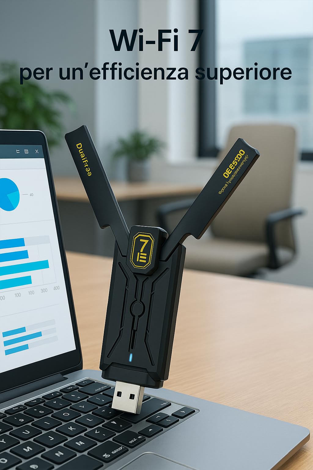 Clé Wifi 7 BE6500 pour PC Fixe 6500Mbps, ElecMoga Adaptateur WiFi USB 2.4/5/6GHz Adaptateur sans fil USB 3.0 2x5dBi Antenne WiFi Dongle WiFi pour Windows 11/10/7/XP/Mac OS X