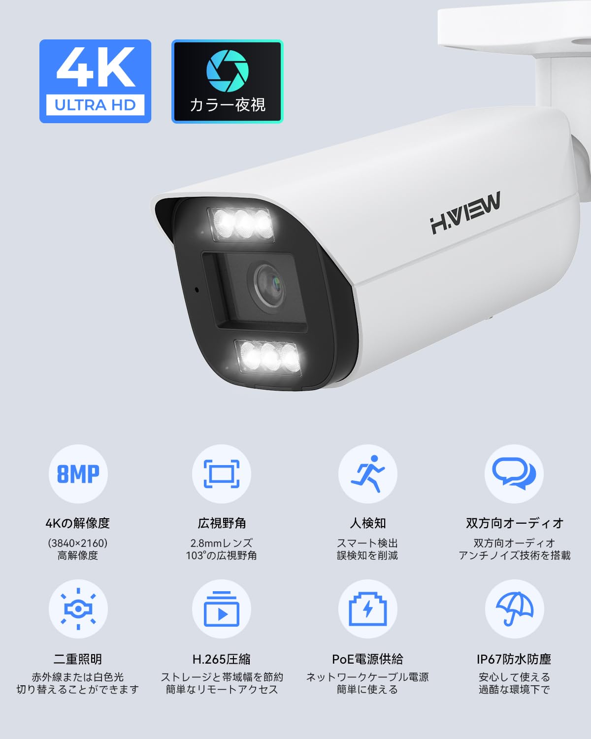 Amazon.co.jp: 【3年保証・人体検知・発光威嚇・双方向音声】H.View