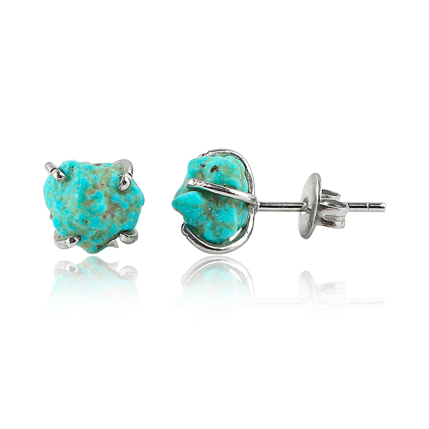 YASHEE Turquoise Crystals Stud Earring, Raw Stone, Chakra Energy Healing Gemstone, Real Crystal, September Birthstone, Women & Girls Push Back Earrings, SIlver Plated Christmas Gift Jewelry