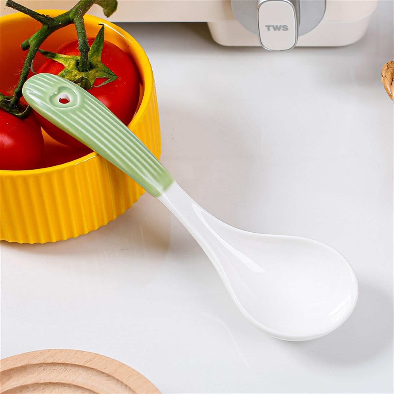 Cuchara de sopa de cerámica de 7 pulgadas, cucharas de sopa chinas, cucharas de sopa asiáticas, cucharas de sopa japonesas grandes for ramen, sopa, bolas de masa hervida, 1 cuchara de cena(Blu)
