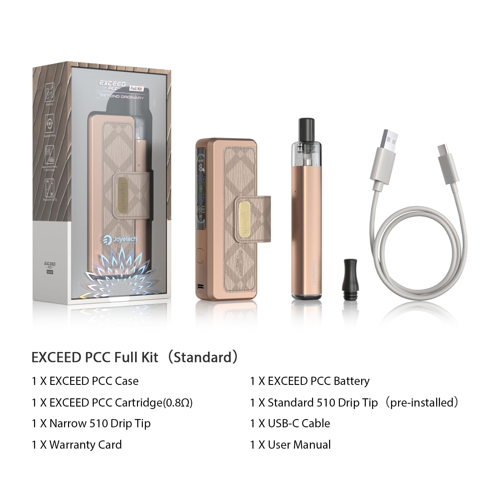 JOYETECH Exceed PCC Kit Sigaretta elettronica 600mah + 2000mah Batteria Power Box Schermo regolabile Penna Kit senza nicotina Nero (Gold)