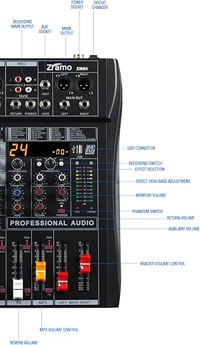 Miniatura 8 de ZM160 Mezclador de audio de 8/12/16 canales Consola de mezcla de sonido con Bluetooth USB multipista y alimentación fantasma de 48 V para Studio