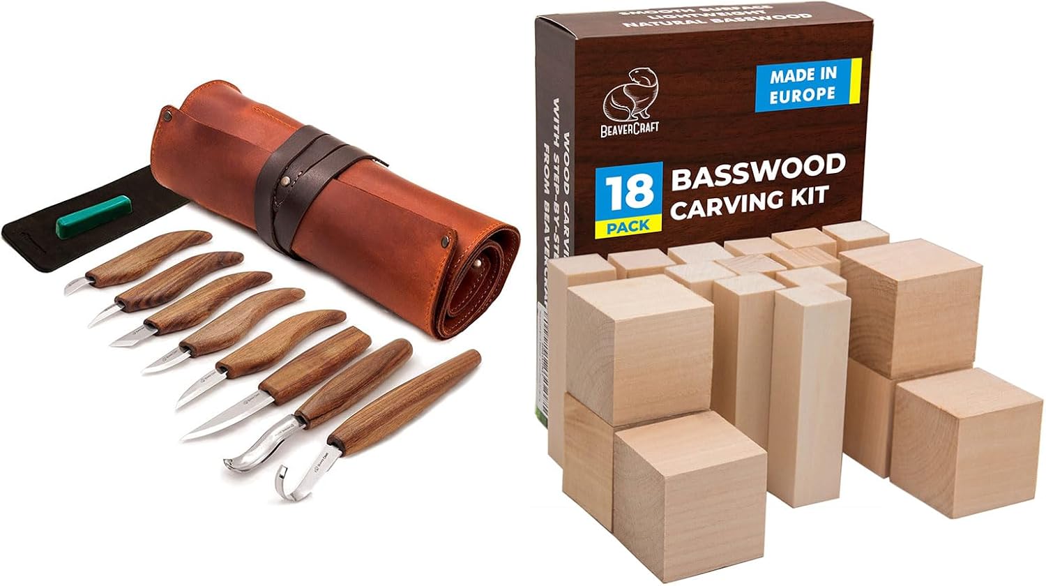 BeaverCraft S18X Deluxe Wood Carving Kit BW18 pcs Basswood