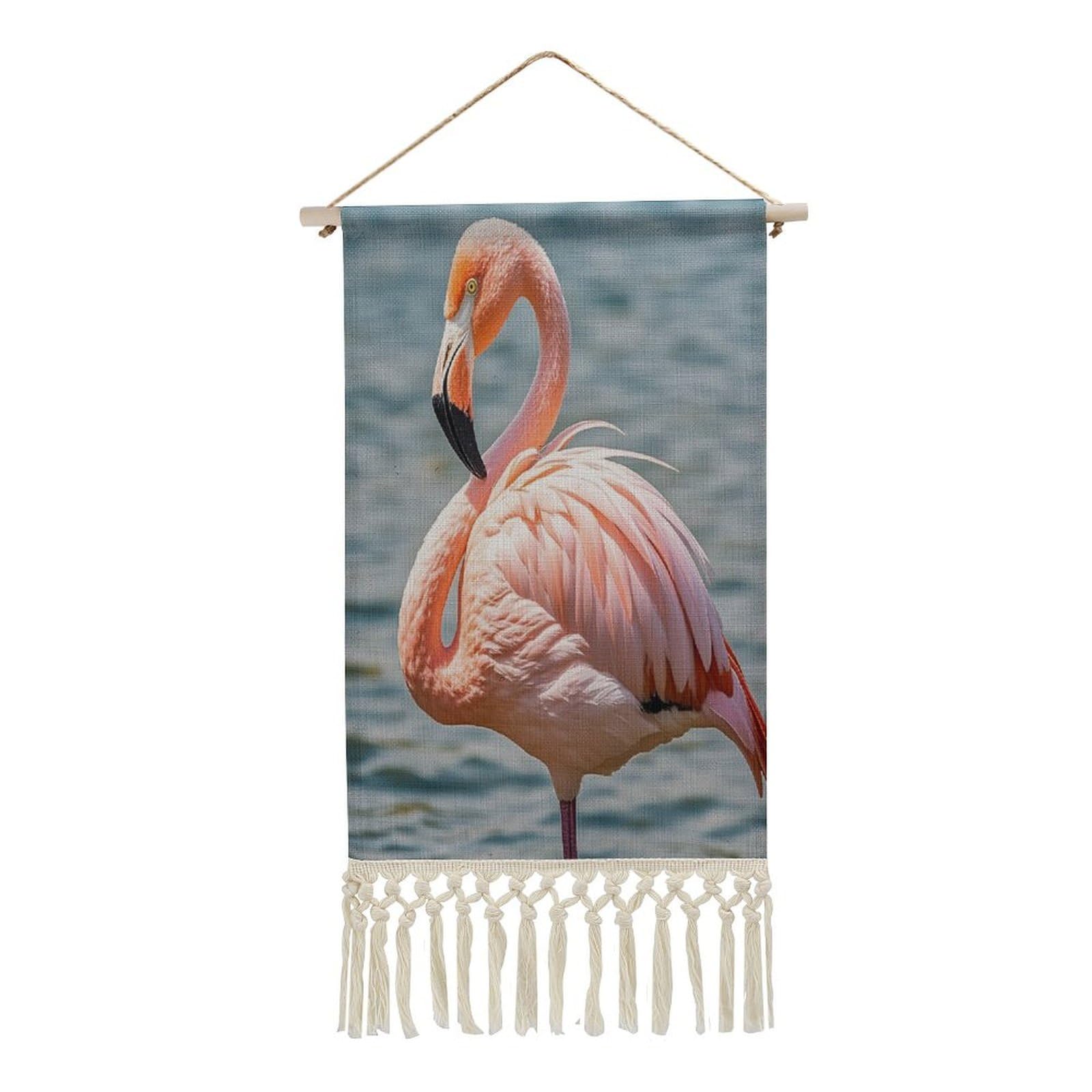 FekiLoot Pink Flamingo Wall Art Print Decor Art Tapestry with Tassel Cotton Linen Hanging Poster Vintage Aesthetic Wall Art Poster Rustic Wall Art Decor for Home Bedroom Living Room Office