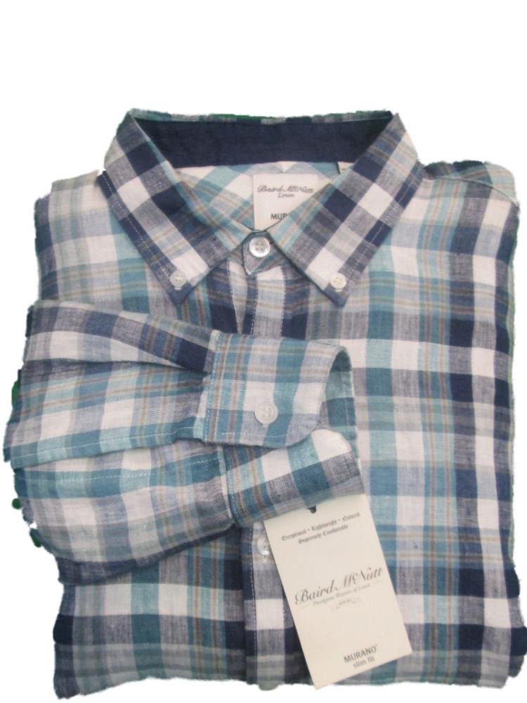 Baird Mcnutt Murano Slim Fit Teal Blue Plaid Linen Button | Desertcart  Belize