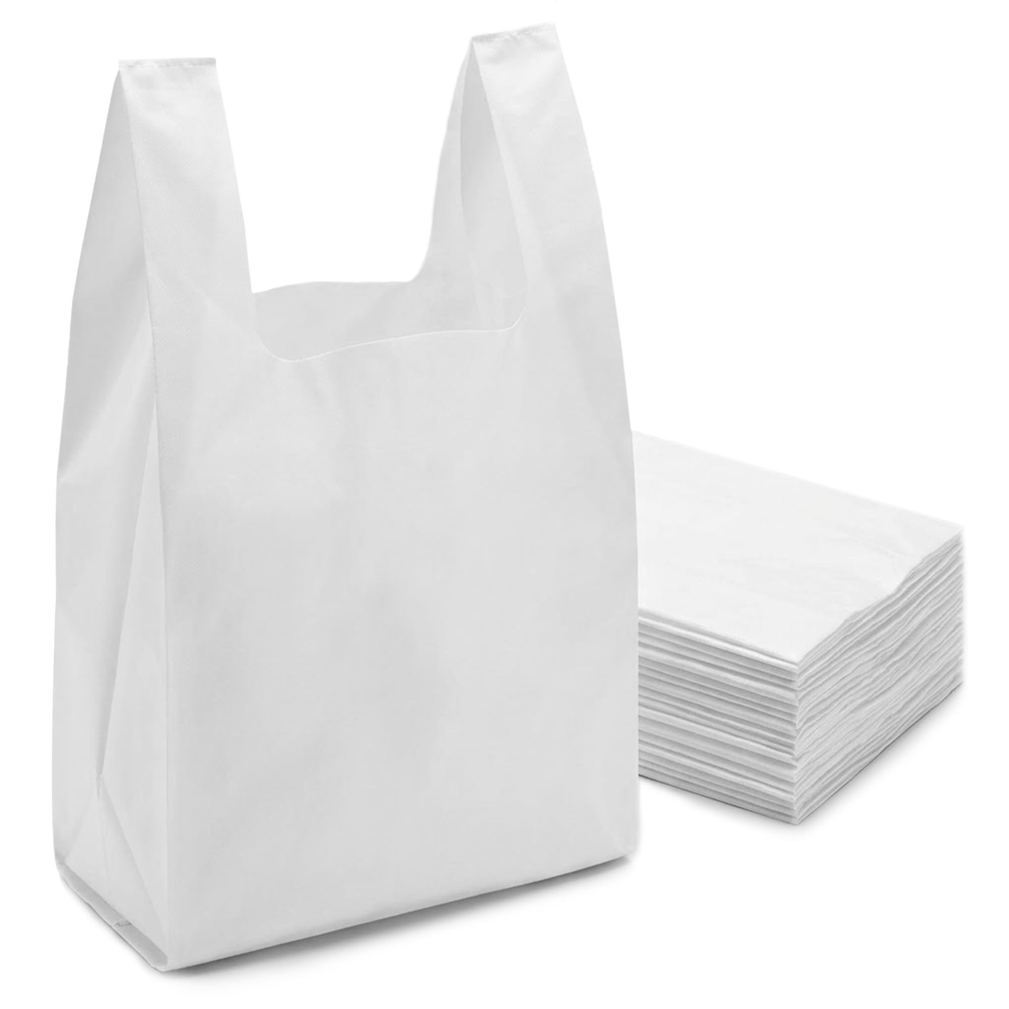 Tezraftaar® 500 x Vest Carrier Bags 10" x 15" x 18" White Heavy Duty Carry Bags for Groceries Vegetables Fruits Storage Supermarket Stalls Takeaway