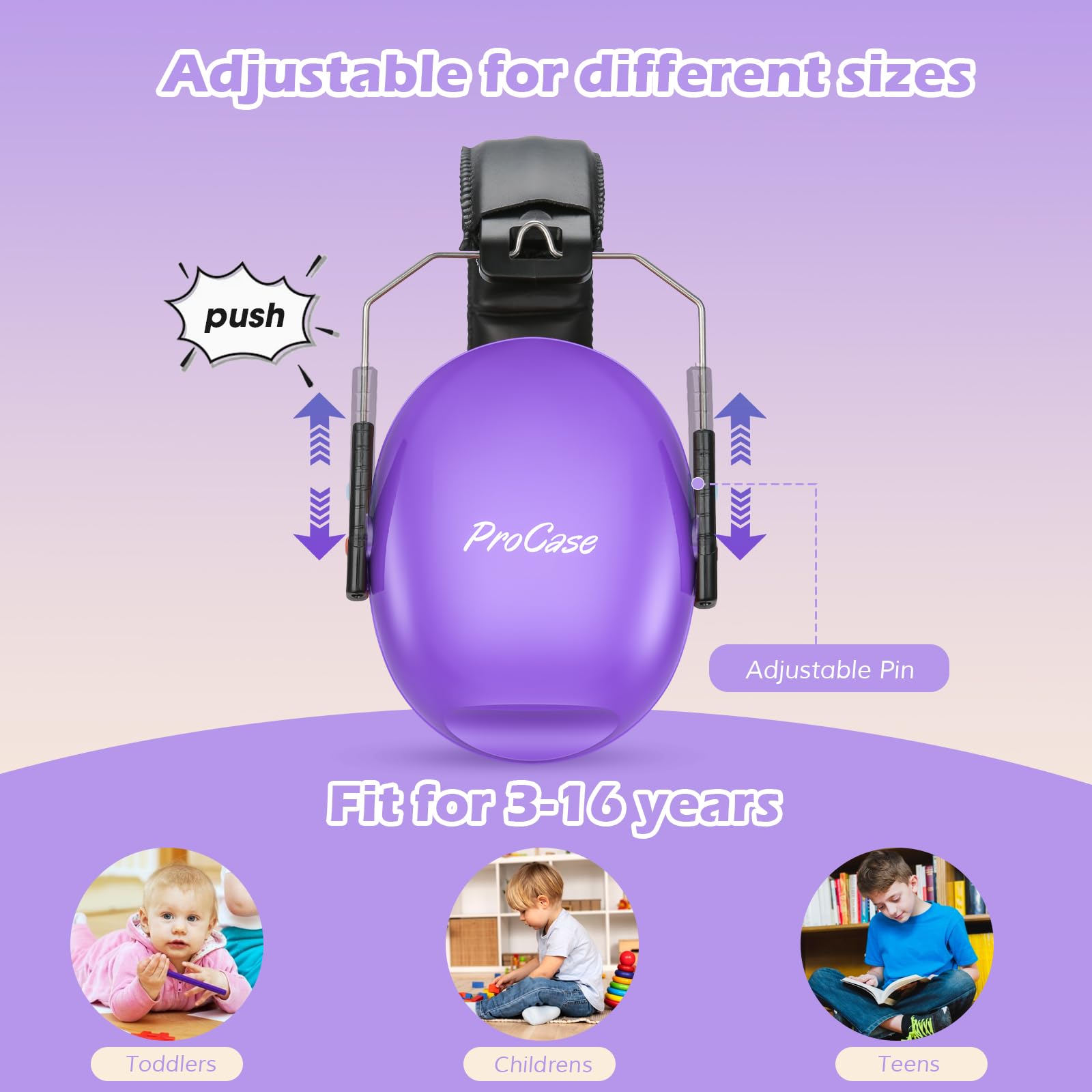 ProCase Cuffie Antirumore Bambini 1 Pezzi, NRR 21 dB Cuffie Comode Pieghevoli Regolabili per Proteggi I Tuoi Bambini dai Rumori Forti Fuoco D'artificio Concerto Aereo Dormire -Viola