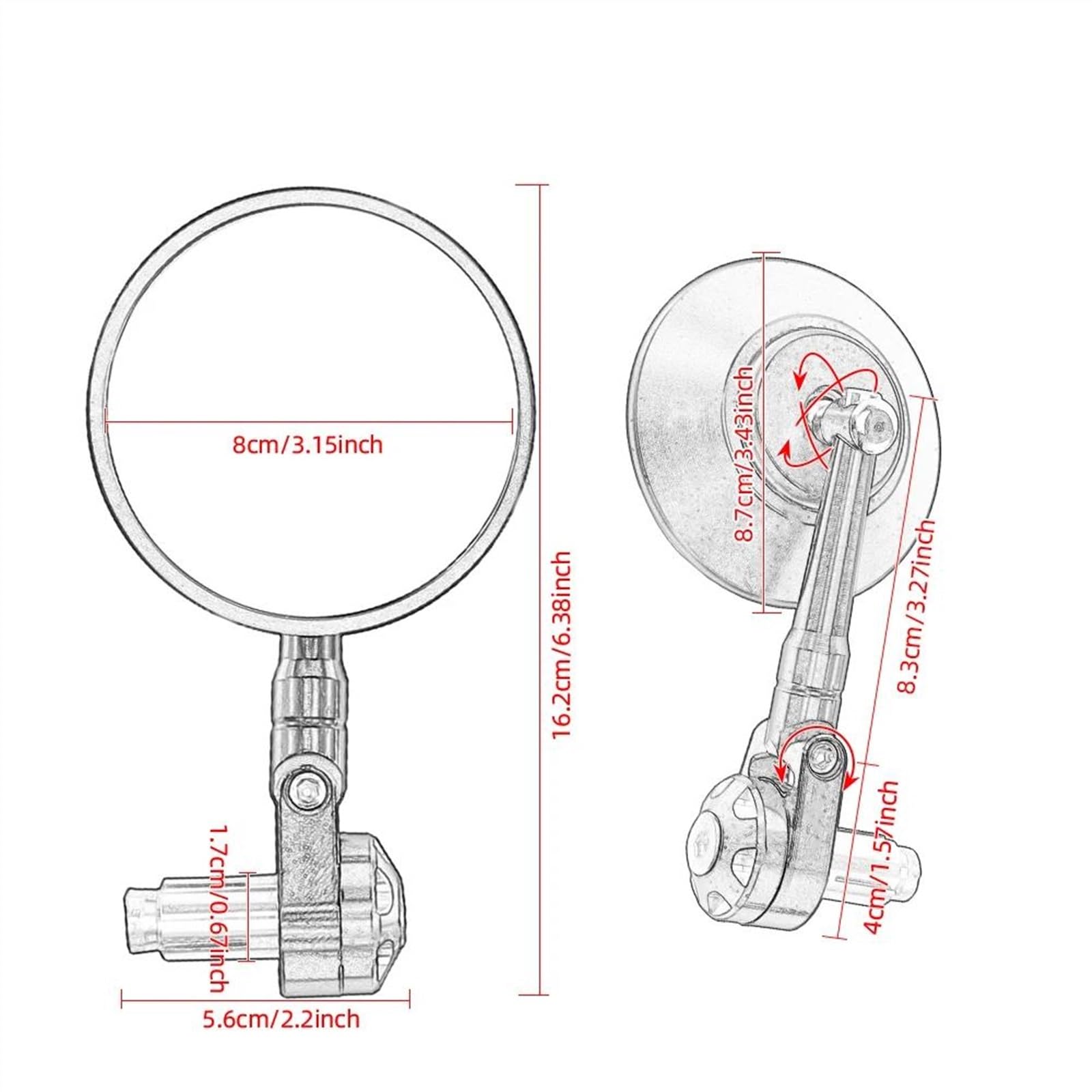Accessori Eleganti Manubrio Specchietti Laterali Retrovisori Moto Specchietti Manubrio End per Ducati Scrambler 800 2015-2018 Scrambler 1200