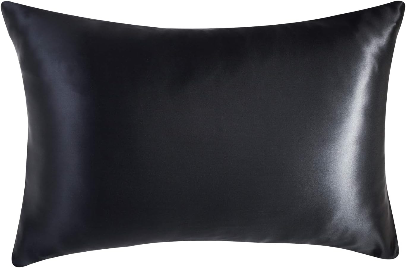 Bedsure Black 100% Mulberry Silk Pillowcase for Hair and Skin Queen Size (20x30 inches) Satin Pillowcase with Zipper Closure 1 Pack