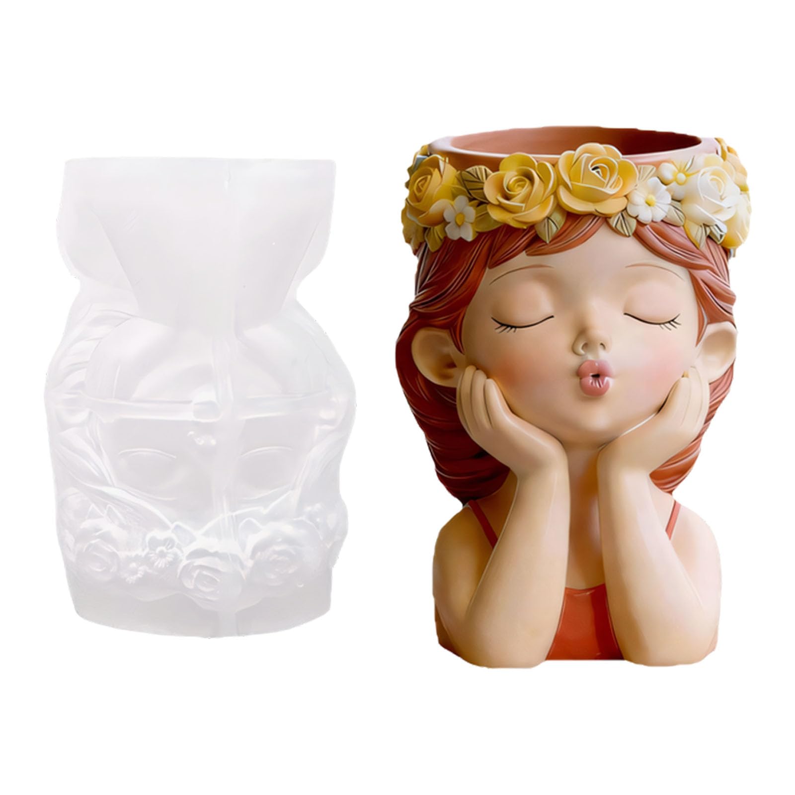 Jazuaiao Adorable Girl Shape Silicone Molds for Resin Casting Making Holder Pencil Cup Gypsum Flowerpots Home Decoration Lovely Girl Farmer Cast