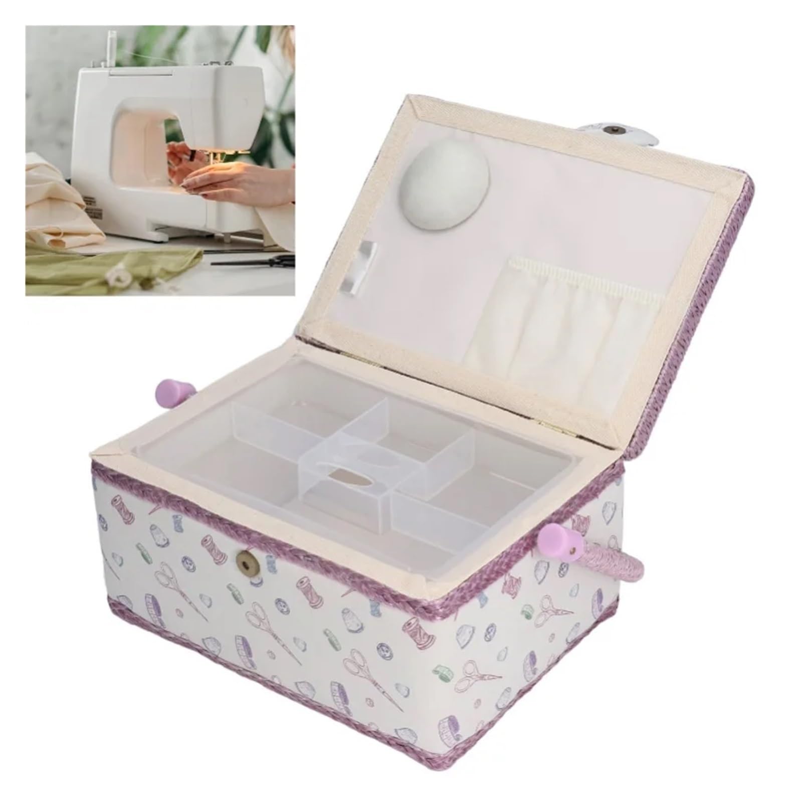 Cesta de Coser Sewing Basket Purple Fabric Crease Proof Good Elasticity Portable Durable Box