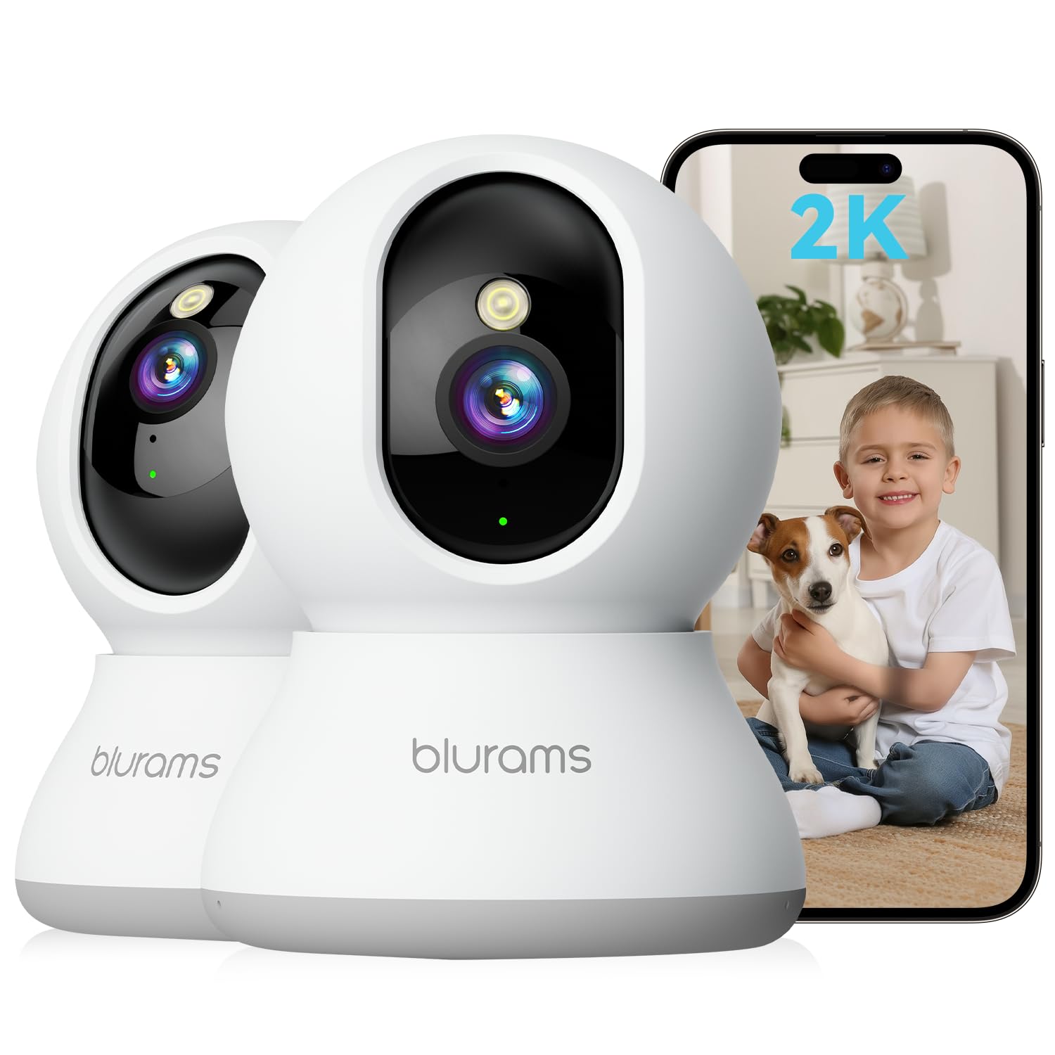 blurams 2K WLAN Kamera Überwachung innen,2PCS Überwachungskamera innen, 360° Baby Monitor & Haustierüberwachung, Nachtvision, Zweiweg-Audio, Menschenerkennung, 2.4G/5G Wi-Fi 6, Kompatibel Mit Alexa