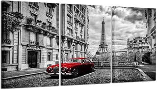 Kreative Arts - 3 paneles modernos Giclée en lienzo de París en blanco y negro con Torre Eiffel, arte de pared de coche, p...
