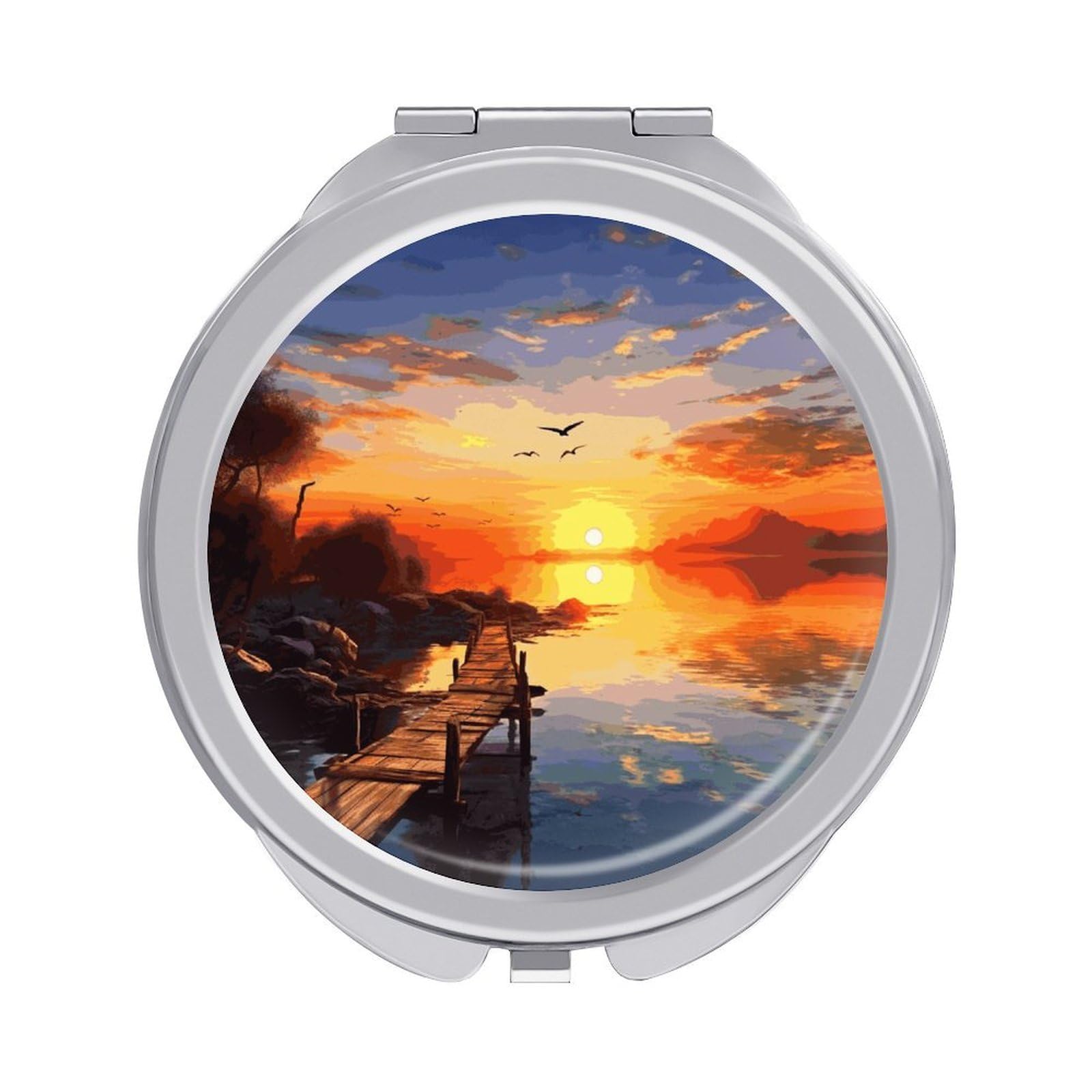 JTREHY Sunset Scenery Makeup Mirror Silver Mirror Surface Folding Makeups Mirrors Lightweight Durable Looking Glass for Suitable Traveling Handbag and Purses