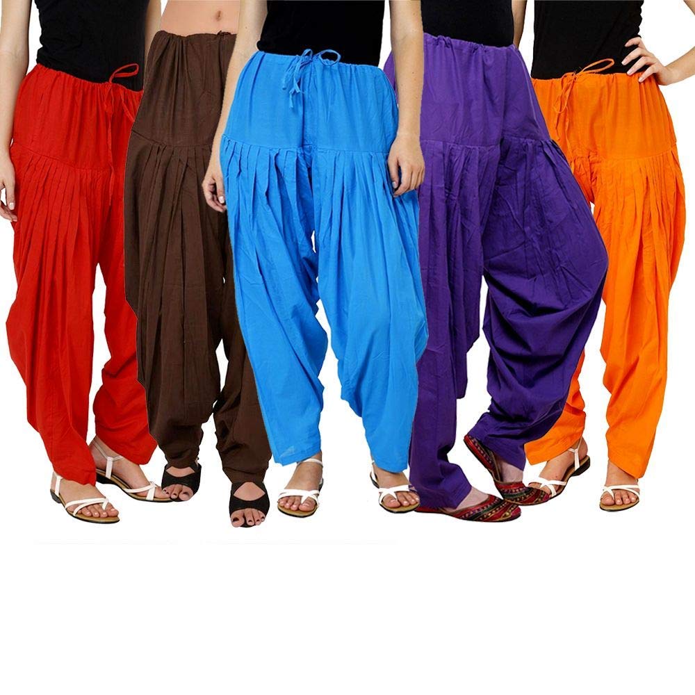 Women's And Girl's Cotton Regular Fit Patiala Salwar Bottom (Red, Brown, Sky Blue, Orange, Blue, Free Size, Combo of 5)-image-23