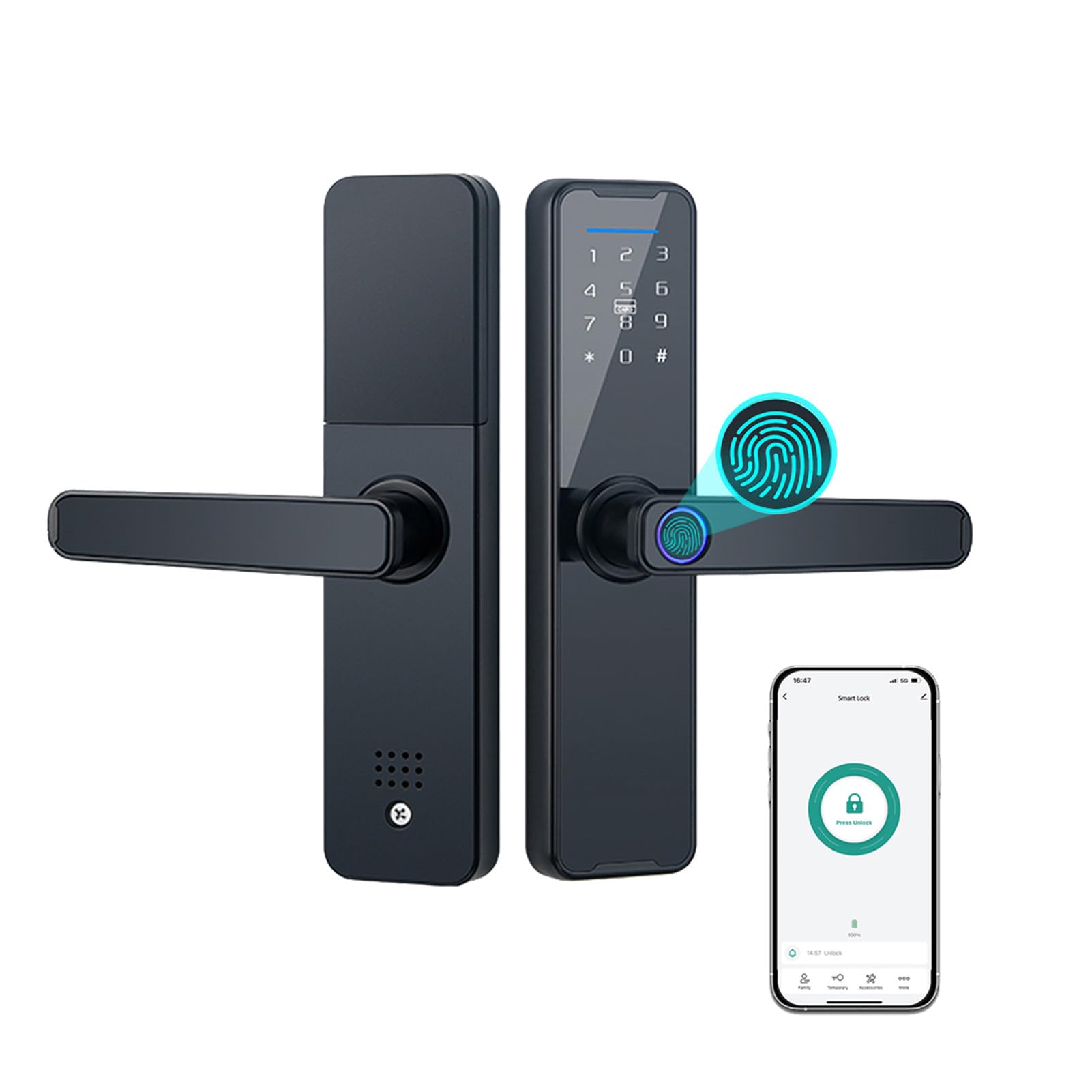 Serrure intelligente de porte numérique, serrure de porte avec clavier avec poignée, serrure de porte électronique d'empreinte digitale, compatible avec l'application Tuya