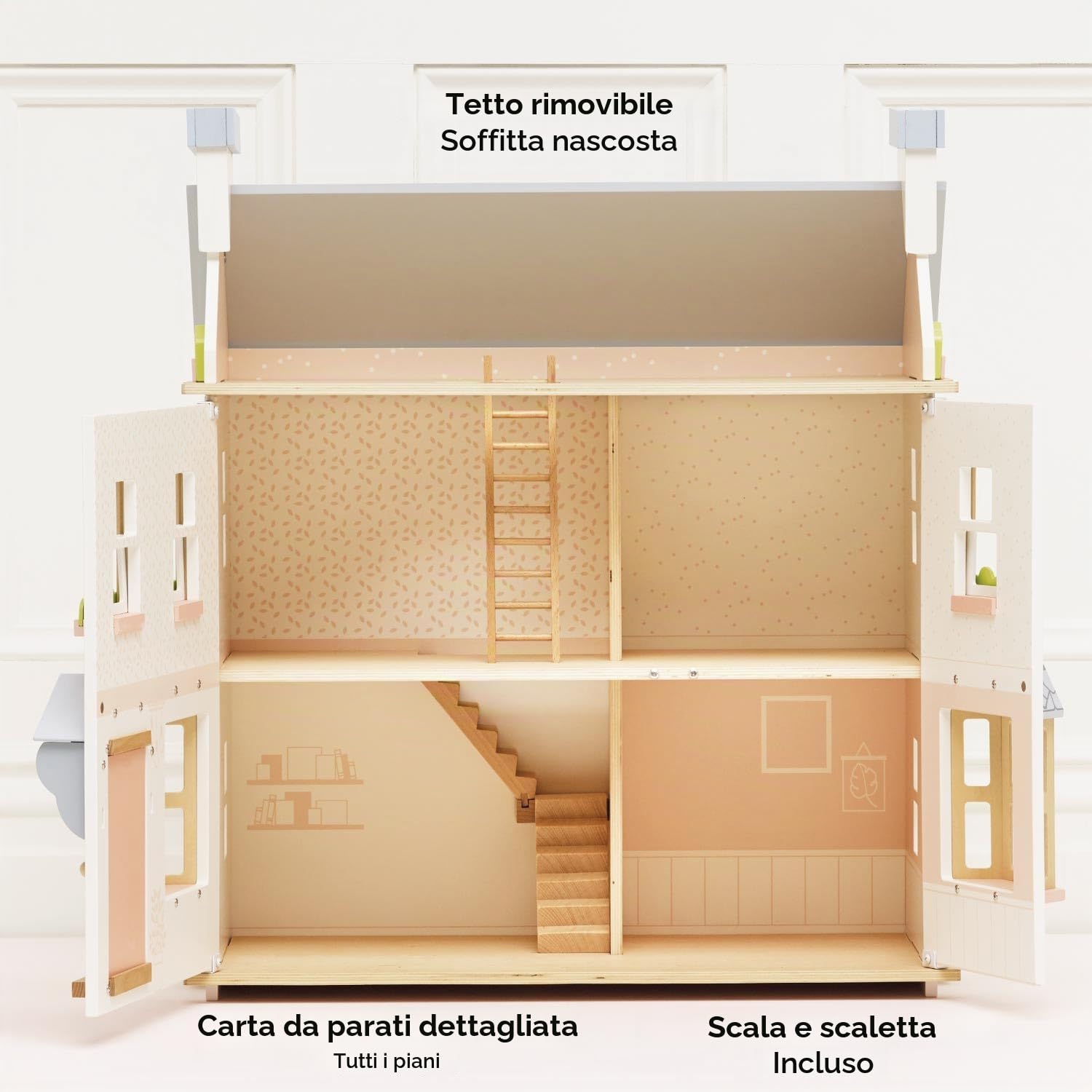 Le Toy Van Casa delle bambole Mayberry Manor in legno certificato FSC, 3 anni, per bambina, 2 piani, l 59 x p 35 x h 68 cm, con scala interna, finestre e porte apribili, gioco Montessori | Casa delle bambole in legno sostenibile, a partire dai 3 anni, leg