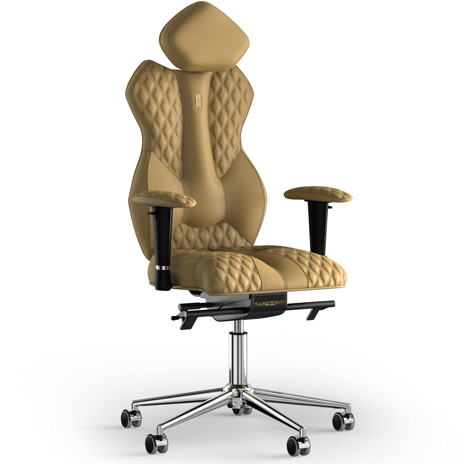 KULIK SYSTEM Ergonomic Office Desk Chair - Comfort & Adjustable Chair with Back Lumbar & Spine Support system for long hours Work |Patented Back Relief Design| ROYAL Eco Leather - Beige Design