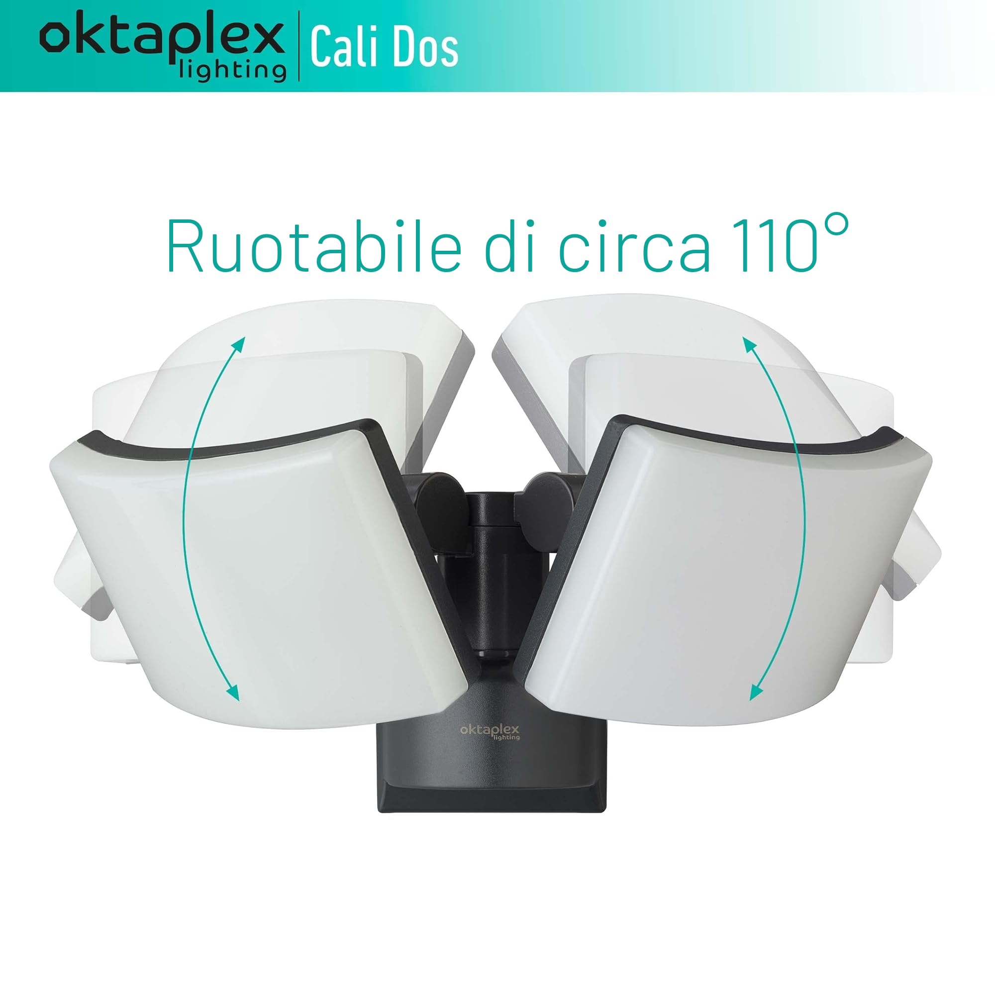 Oktaplex Faretto LED 40 W 230 V bianco caldo 3000 K 3200 lumen applique da esterno orientabile Cali Dos IP65 lampada da esterno a parete bianco per giardini terrazze e verande