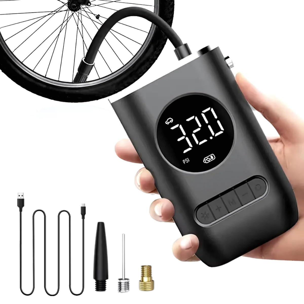 Calibrador Mini Compressor Bomba de Ar Portátil Recarregável Digital com Lanterna LED