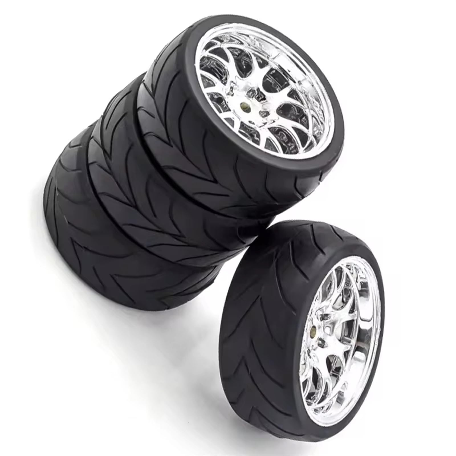 Rc Tire Jante pour Redcat pour HPI pour Tamiya pour HSP pour Dépasser 1/10 sur Pneus De Route Et Jantes 12mm Moyeu Hexagonal RC Pneu De Voiture De Tourisme (Paquet De 4)