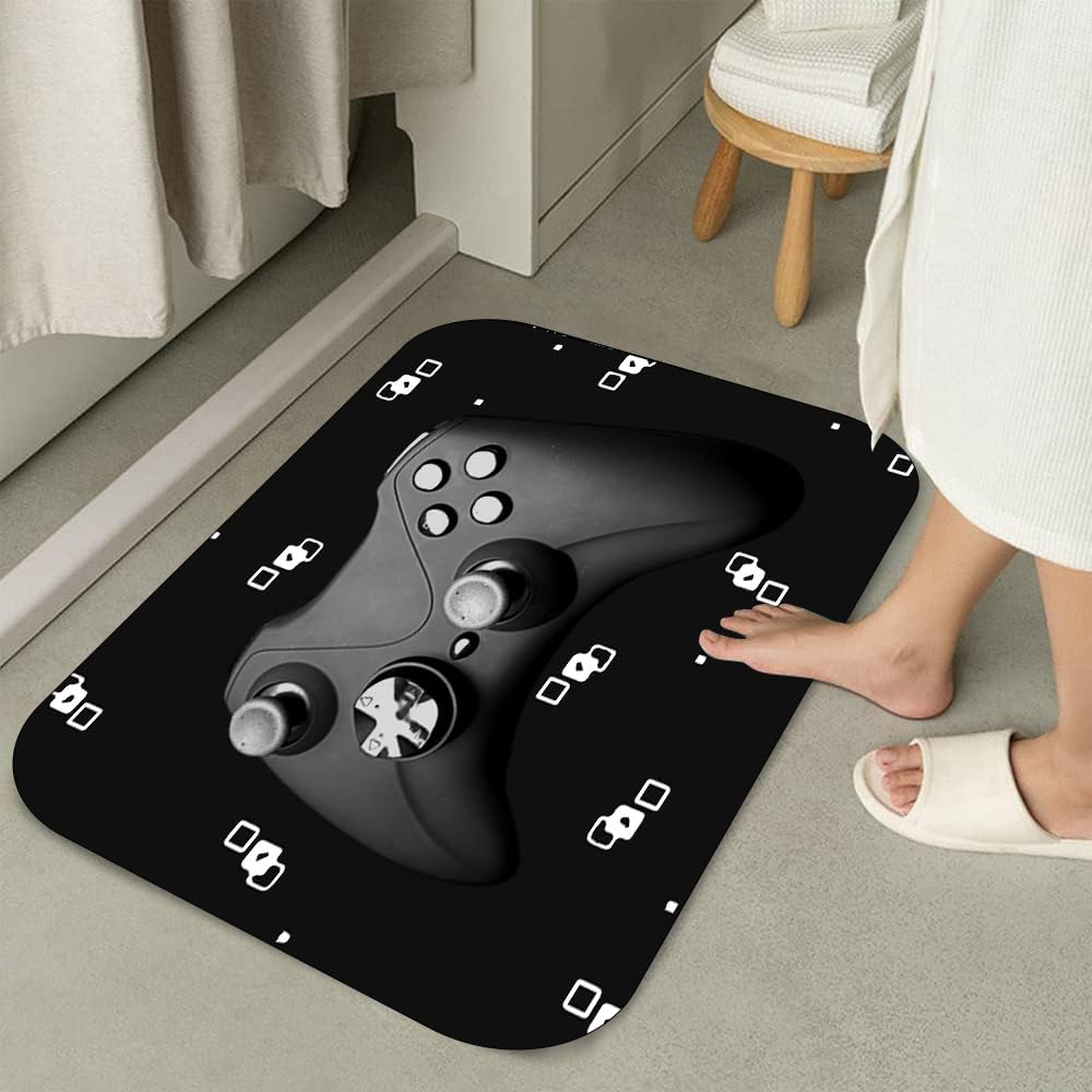 Black Game Shower Curtain Kids Boys Gaming Bath Curtain with 12 Hooks Modern Gamer Bathroom Decor Teens Gamepad Shower Curtain Set,72"x72"