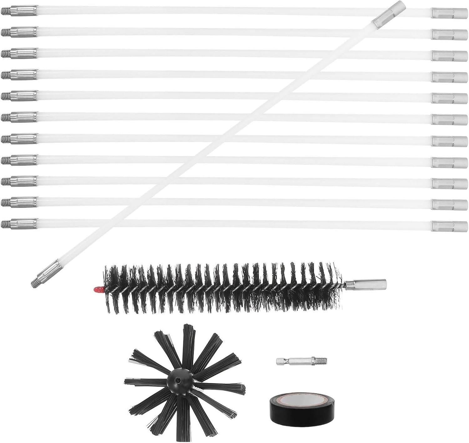 Ciieeo 15ft Chimney Cleaning Brush Kit with 12 Flexible Rods, 4-inch Brush Head, Hex Connector and Duct Cleaner for Fireplace and Stove Maintenance
