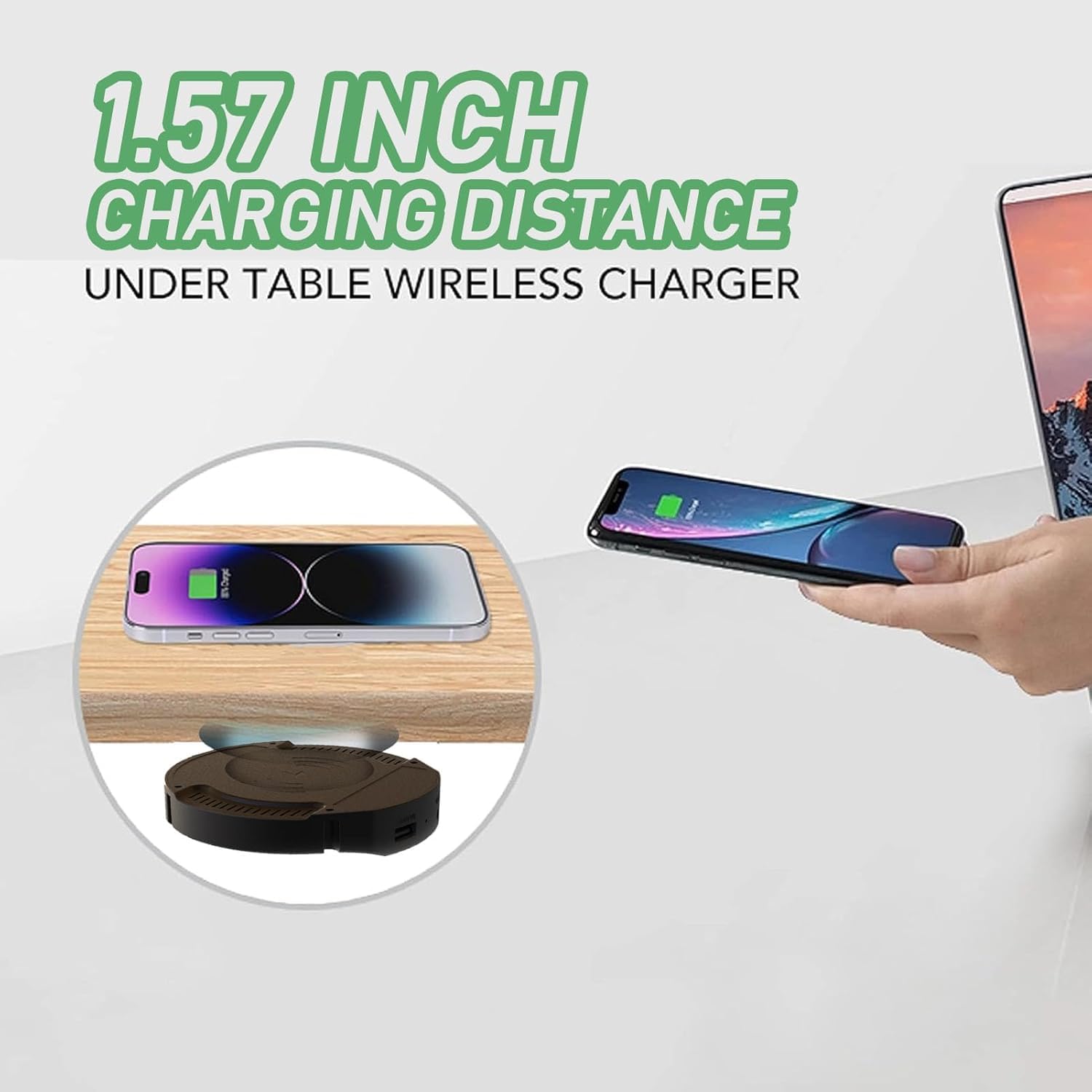 Cargador inalámbrico Invisible, Almohadilla de Cargador inalámbrico rápido de Larga Distancia de 30 mm para i-Phone Cargador inalámbrico Invisible Muebles de Escritorio Ocultar Cargador