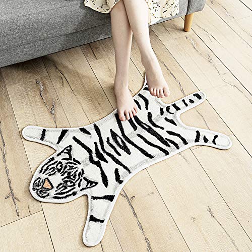 Fancytan Tier-Tiger-Form, Baumwolle, rutschfest, Badteppiche und Matten, Fußmatten für Badezimmer, Dusche, Spielzimmer, Boden, dekorativ, 50 x 80 cm, Weiß Cover