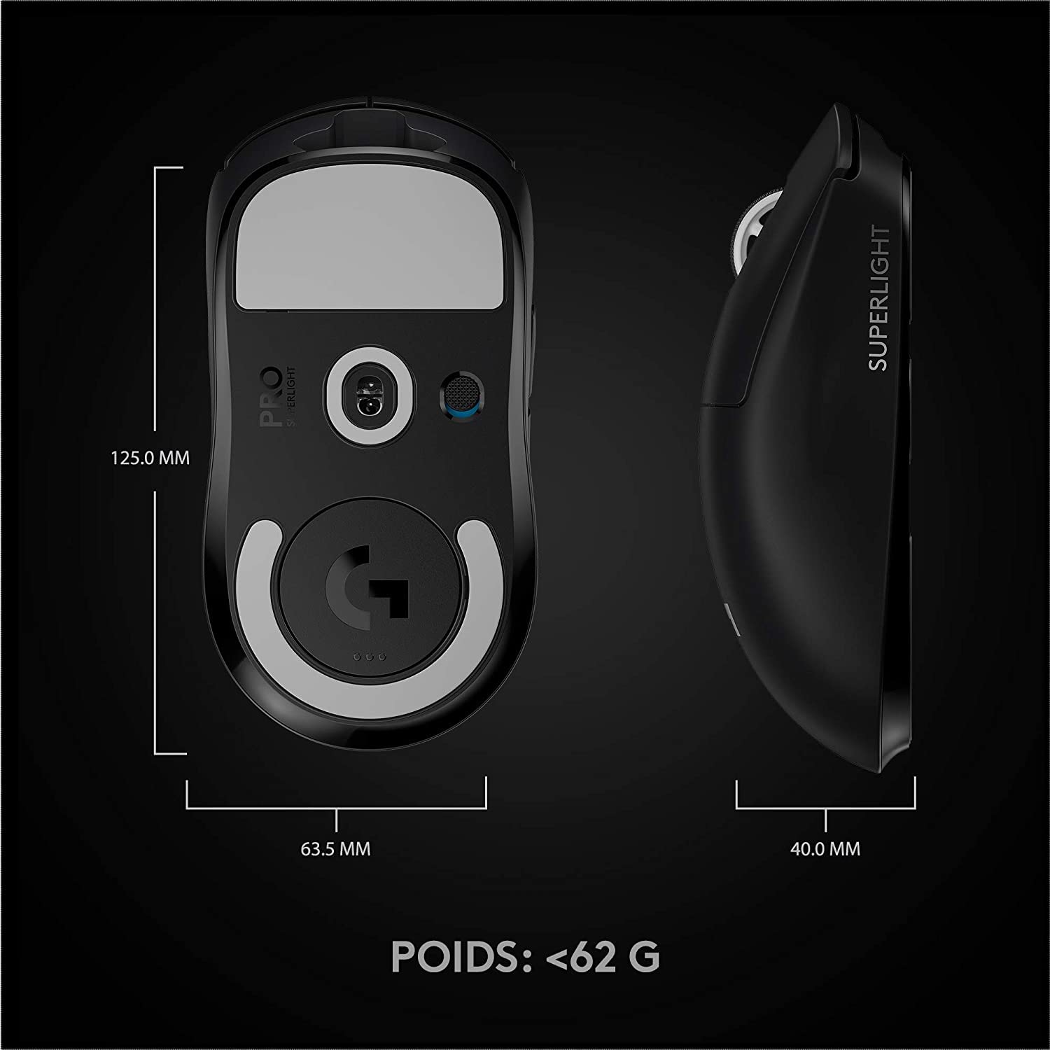 Logitech G PRO X SUPERLIGHT Souris Gaming sans Fil, Emballage Est Europe, PC et Mac (port USB) - Noir