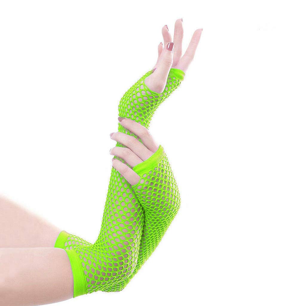 DABAOK Adults 80s Short/LongNet Neon Gloves Fancy Dress Up Party Halloween Accessory New Party Fancy Dress Tutu Gloves, Neon Fishnet Gloves