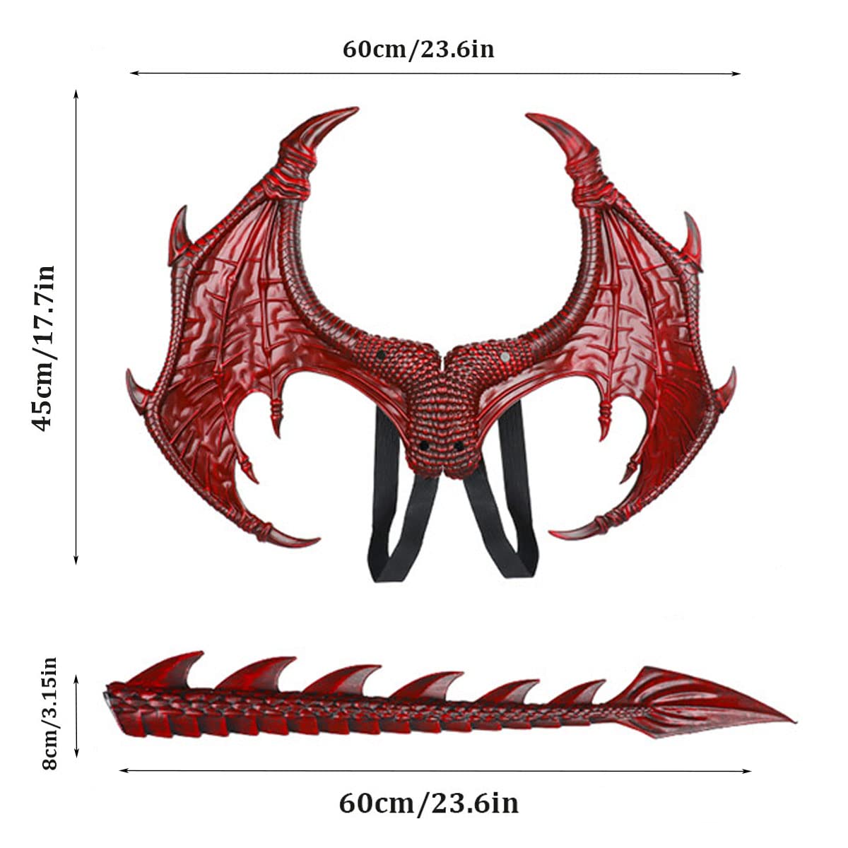 Ho.Volta Children's Dragon Wing Costume Dinosaur Tail Mask Set Cosplay Kids Halloween Dragon Costume (Red Set)