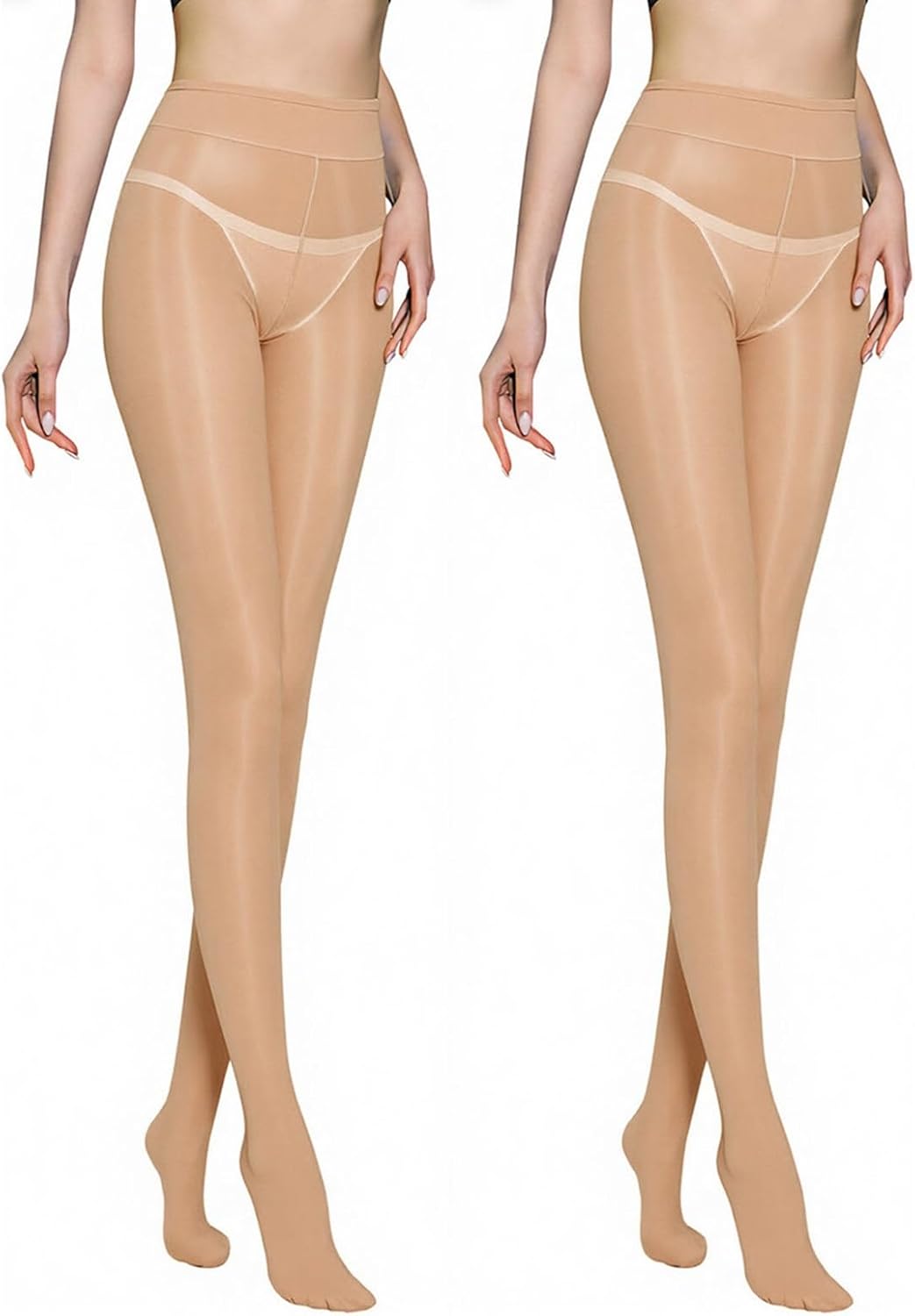 Women Glossy Pantyhose Sheer Stockings High Waist Stretchy Tights Black Nude Gloss Finish Hosiery 2 Pairs