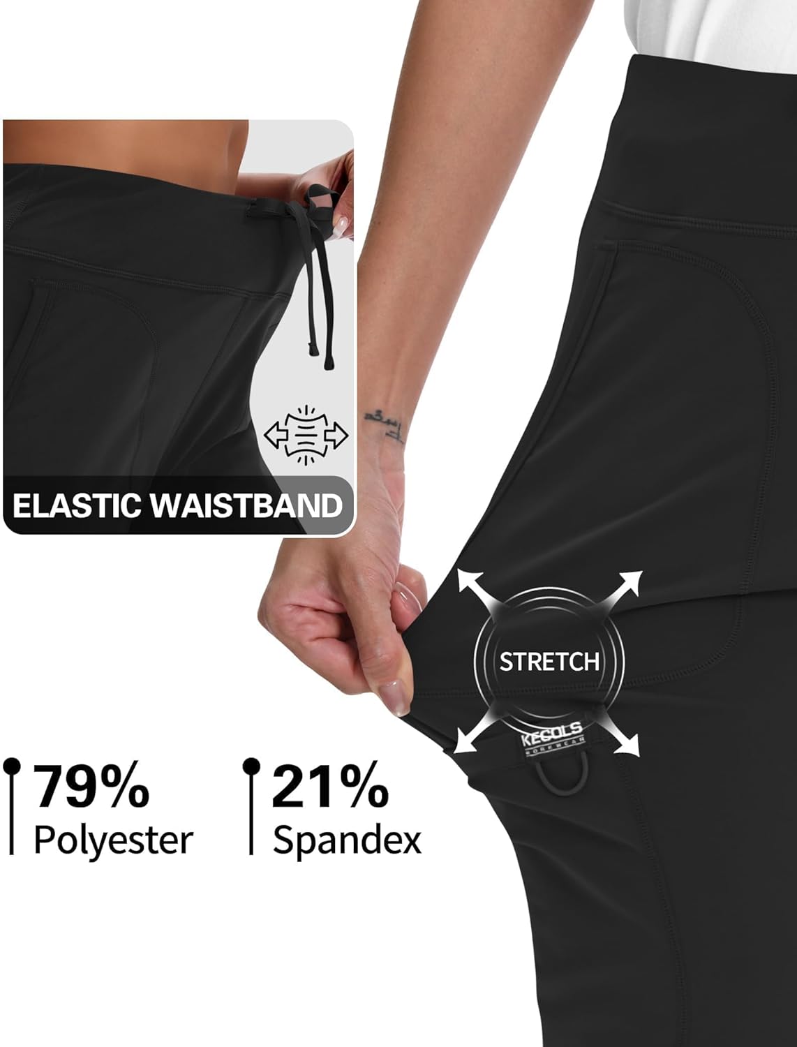 Women Yoga Scrub Pants Straight Mid Rise Elastic Waist Cargo Work Pants with Five Pocket 4-Way Stretch
