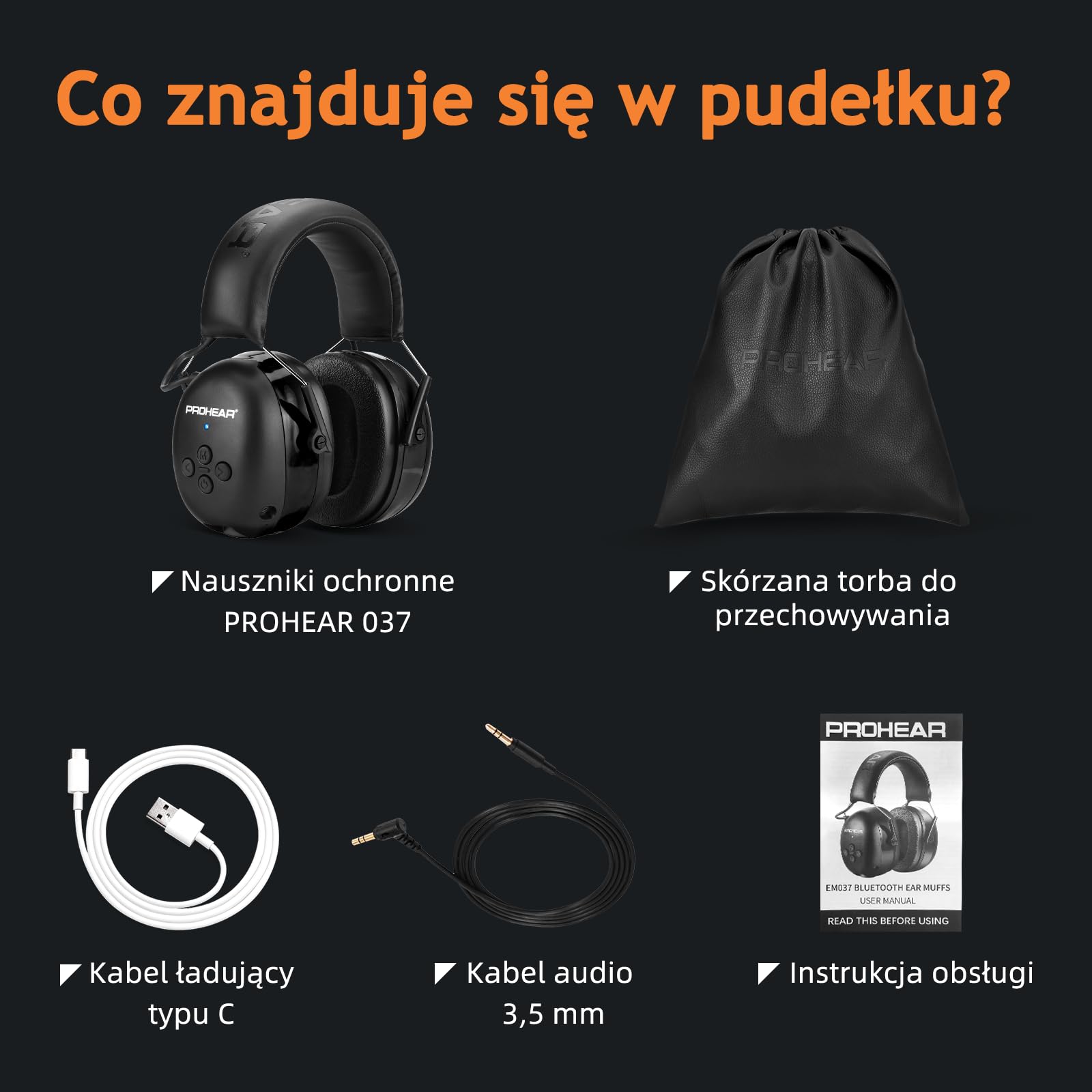 (Wersja uaktualniona) PROHEAR 037 Zestaw słuchawkowy Bluetooth 5.0 do ochrony słuchu z wbudowanym mikrofonem i funkcją redukcji szumów, odpowiedni do pracy i rozrywki, SNR 30dB-czarny