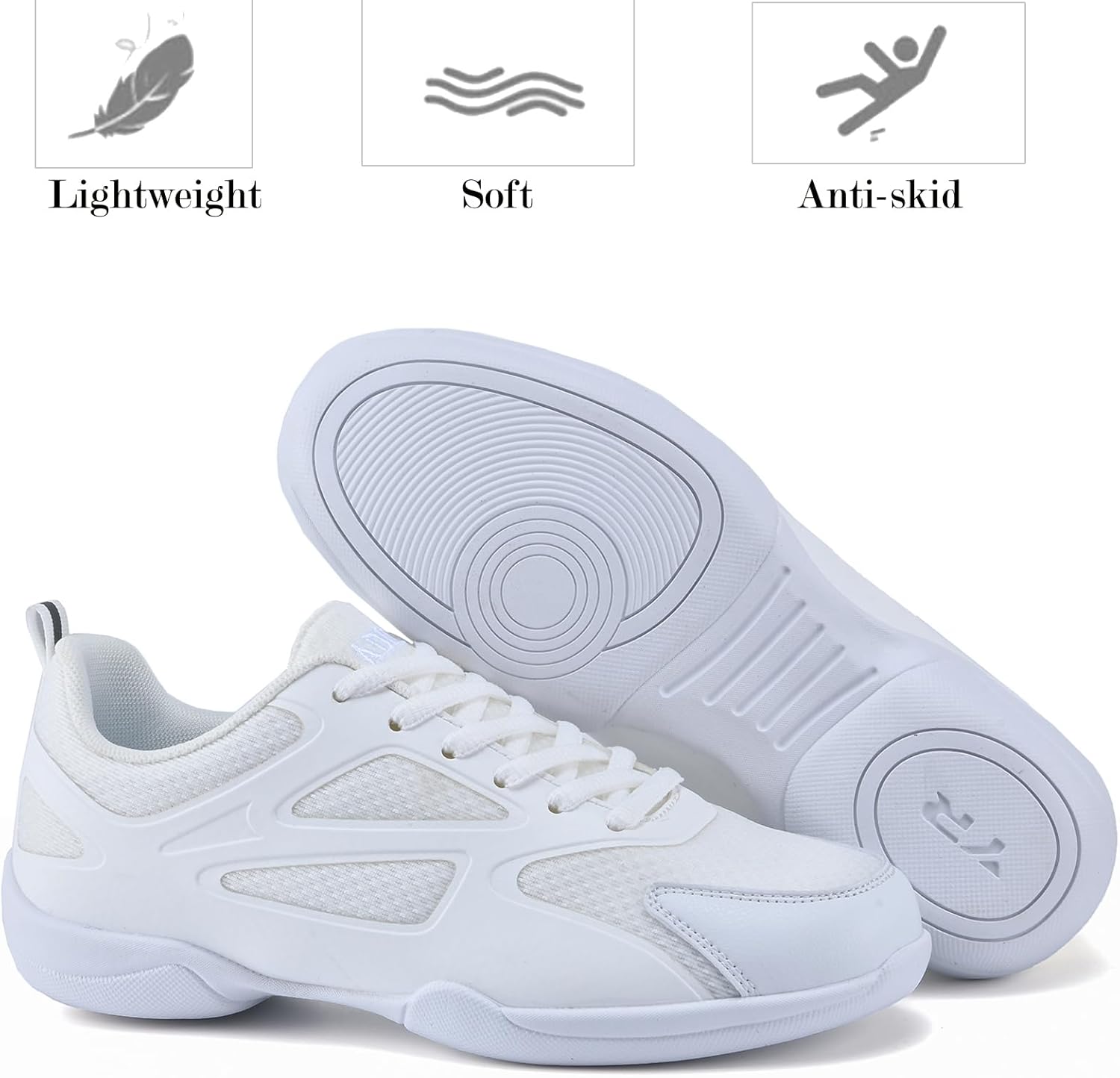 WUIWUIYU Boys Girls White Cheer Shoes Lace Up School Cheerleading Competition Dance Sports Sneakers Shoe
