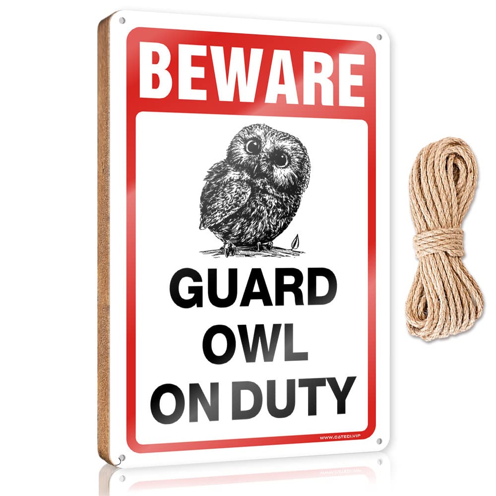 Yyhleh One Color Funny Door Frame Sign Beware! Guard Owl On Duty Wooden Sign Teens Stuff Door Sign Decor(23X35cm)