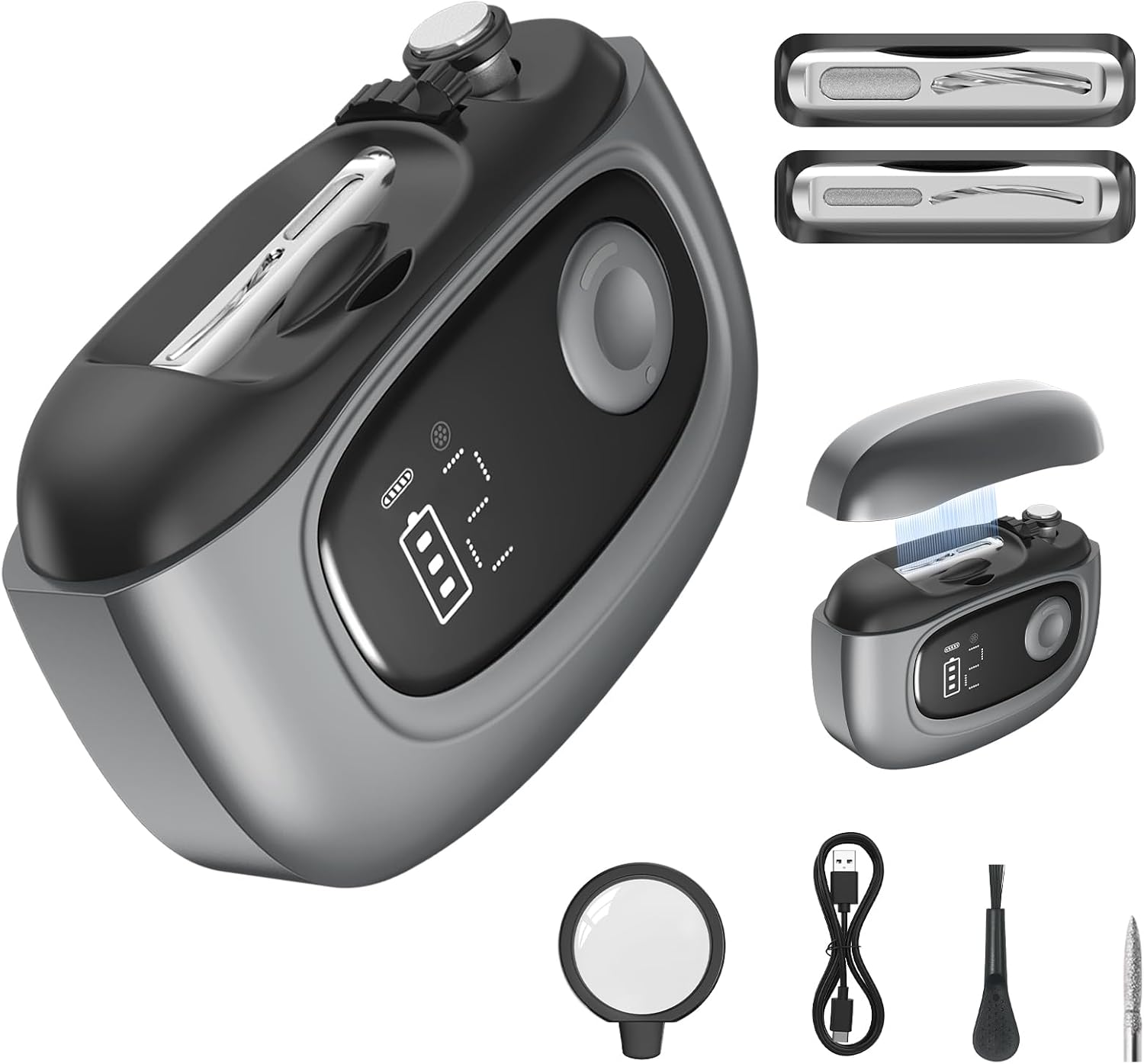 Electric Nail Clipper Adjustable Width & Narrow Double-Groove Blades, Adjustable Speed, Debris Collection Tray, 2 Nail Files, LED Light & Magnifying Glass, Ideal for Fingernails and Toenails（Black）