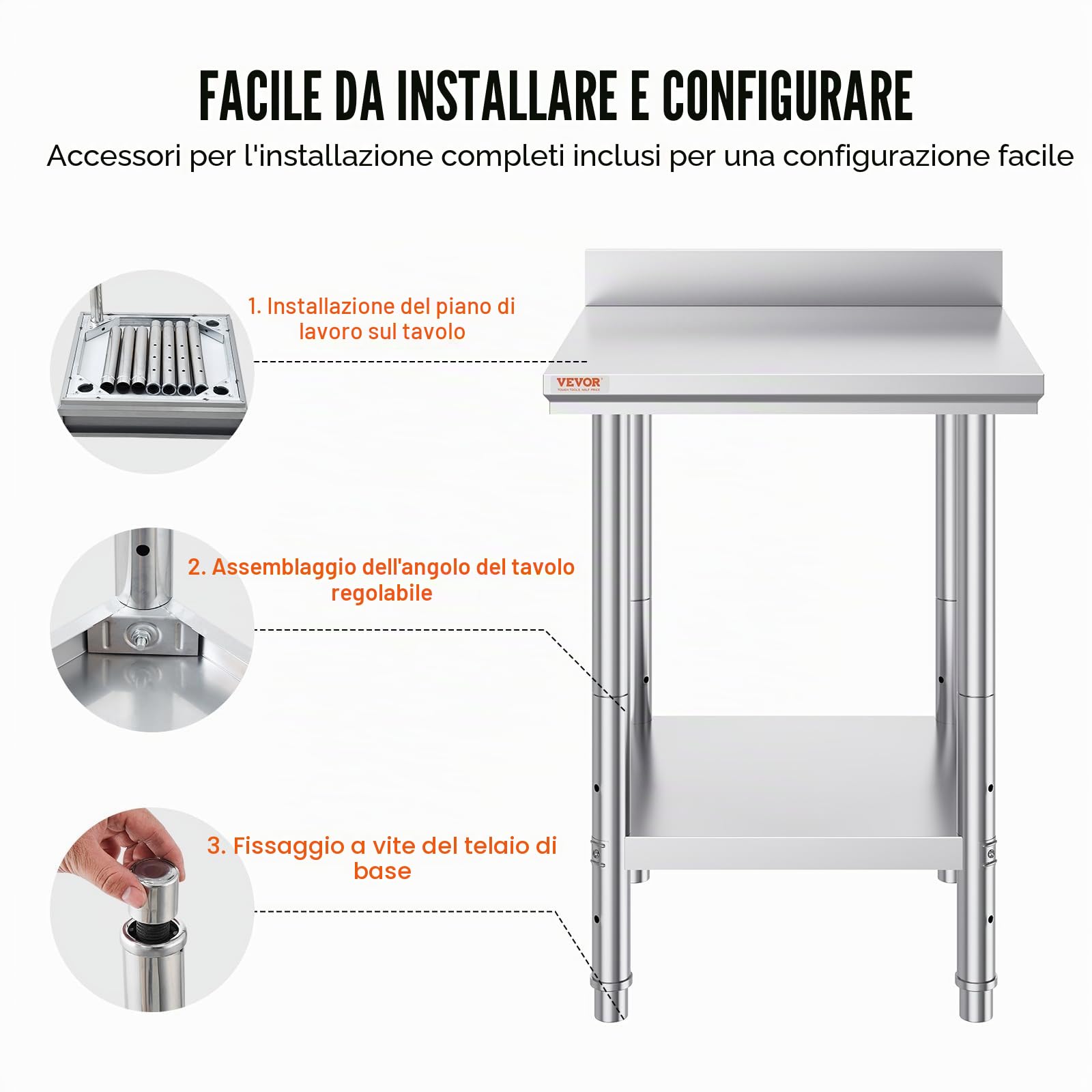 Mophorn Piano di Lavoro per Cucina Professionale Acciaio Inox, 60 x 60 x 88 cm Tavolo da Lavoro da Cucina Piano di Lavoro,1653,5 Libbre Tavolo da Lavoro per Cucina Professionale