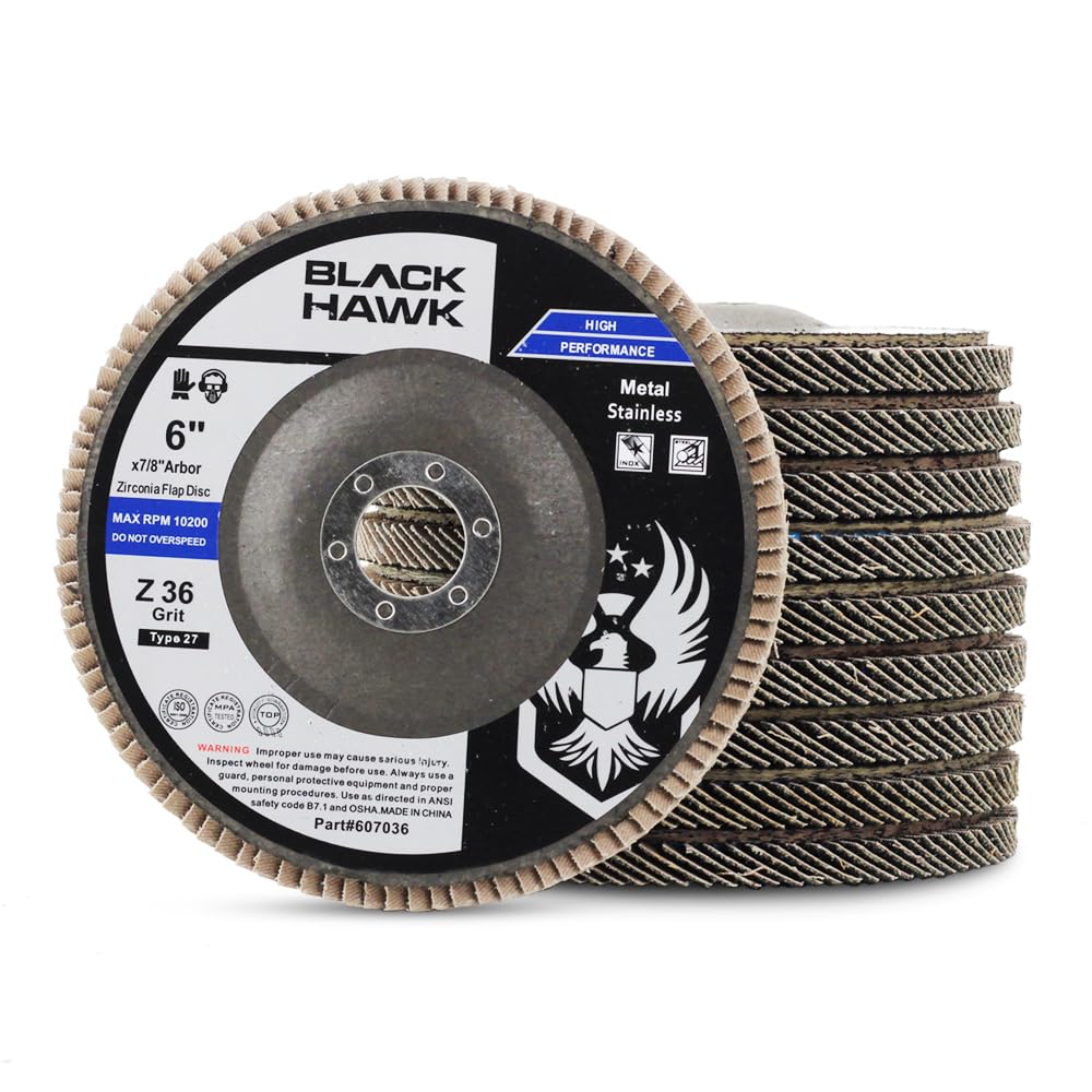 BHA 6 Inch Zirconia Abrasive Flap Discs Angle Grinder Wheels for Deburring, Blending, Rust Removal, Grinding Metal or Sanding Wood Type 27, 6” x 7/8”