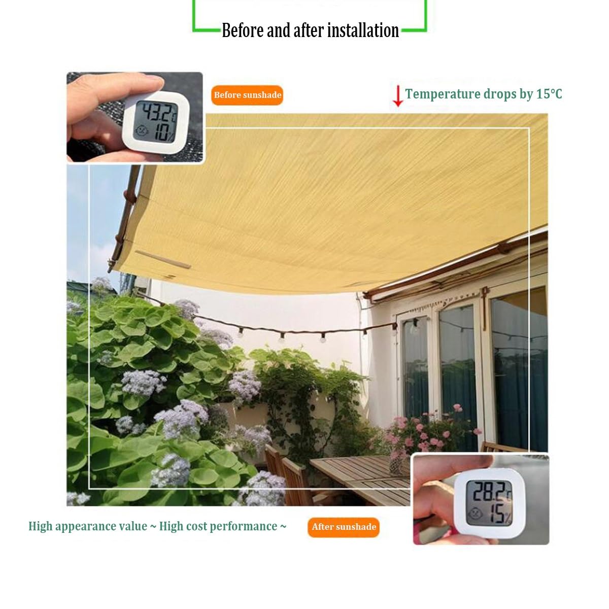 Malla de sombreo para jardín con protección UV del 60-70%, toldo con Ojales para invernaderos, casetas de Cultivo y Zonas Exteriores. Disponible en tamaños de 3x5 m, 4x6 m, 5x7 m y 8x10 m.